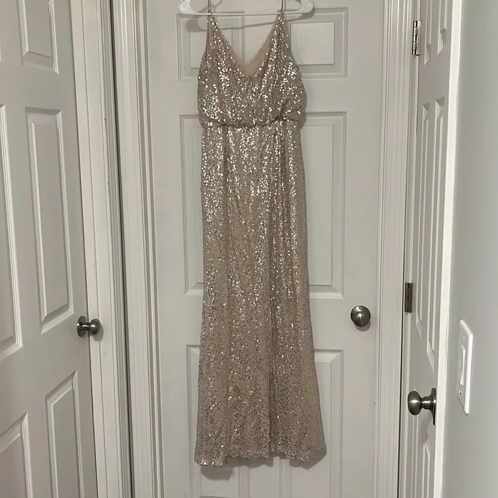 Adrianna Papell Gold Maxi Gown Spaghetti Strap - Picture 3 of 5